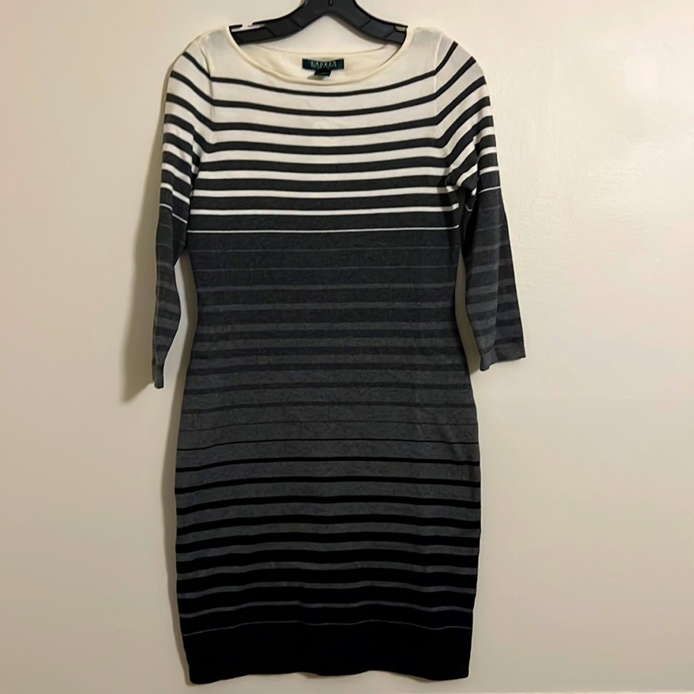 LAUREN size Small! Fall Grey with stripes! Beige and gray! Great color combo